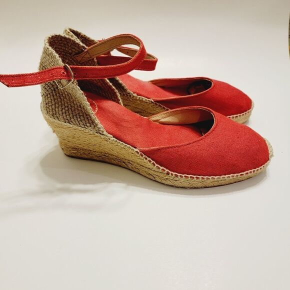 Toni Pons Caldes Red Linen Wedge Sandal Size 8 - Picture 3 of 11